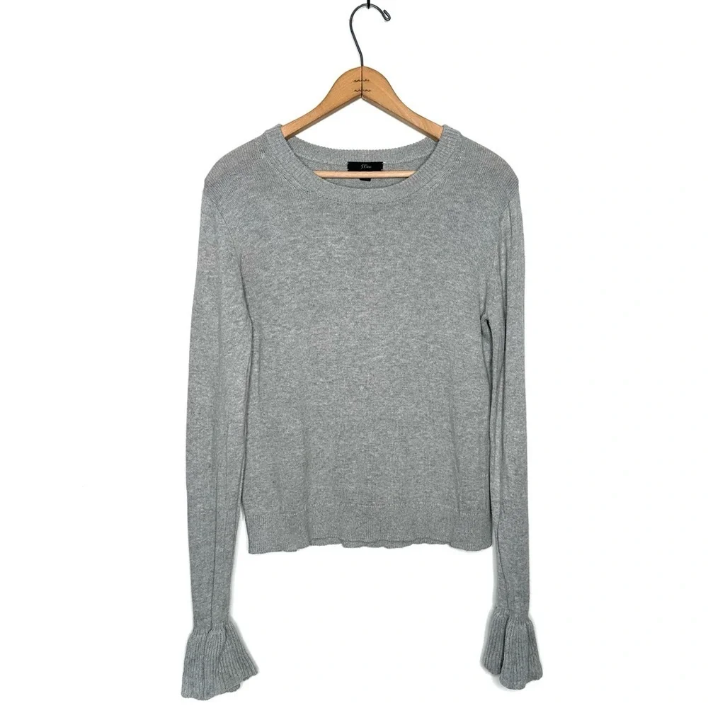 J. Crew | Gray Crew Neck Ruffle Cuff Sleeve Sweater Size Medium